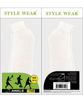 STYLE WEAR SOCKS ANKLE WHITE 12C