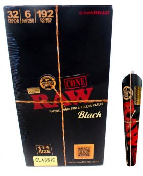 RAW BLACK CONES 1.25 6PK 32CT